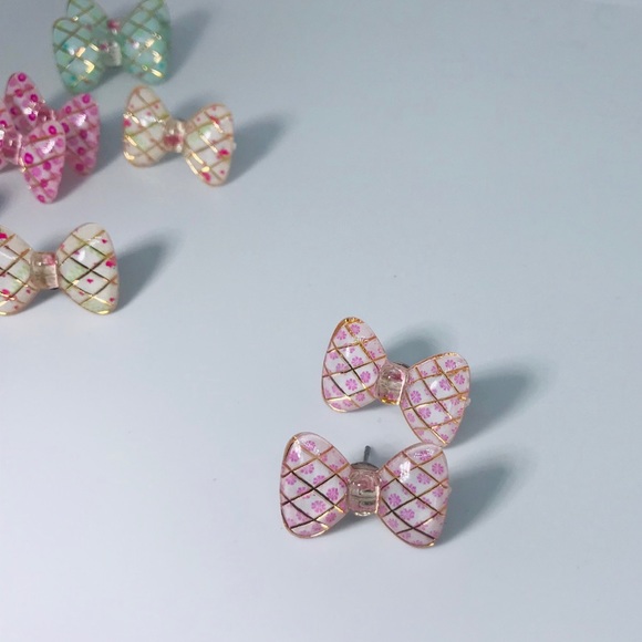 Pink Floral Bow Kawaii Handmade Stud Earrings Preppy Cute Trendy Unique - Picture 2 of 9